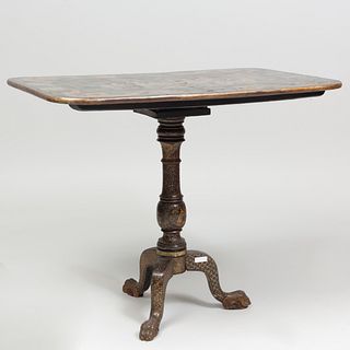 Chinese Export Black Lacquer and Parcel-Gilt Tea Table