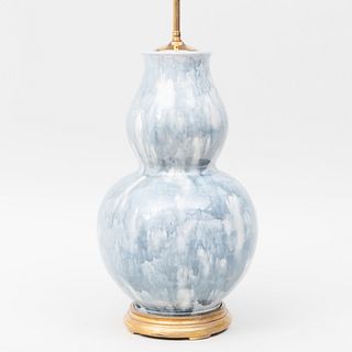 Blue Glazed Pottery Double Gourd Form Vase Mounted as a Lamp