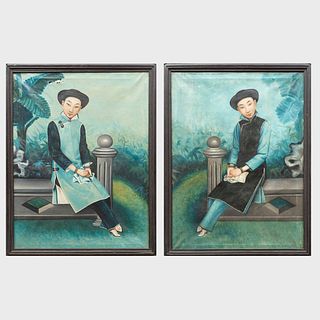 Chinese Export School:  Seated Figure: A Pair 