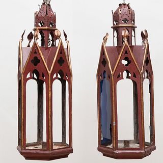 Pair of Neo-Gothic Red TÃ´le Lanterns