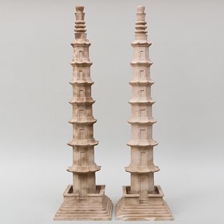 Pair of Sandstone Models of Pagodas