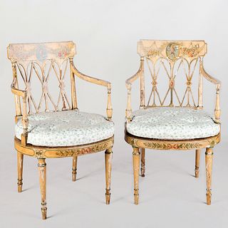 Pair of George III Painted and Caned Armchairs