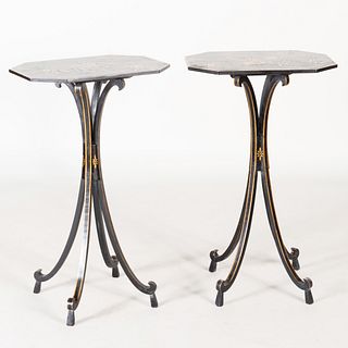 Pair of Regency Style Black Painted and Parcel-Gilt Tables, Modern