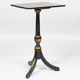 George III Style Black Lacquer and Parcel-Gilt Candle Stand
