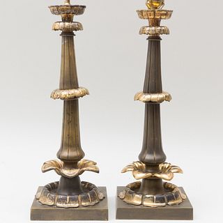 Pair of William IV Style Ormolu and Bronze Lamps