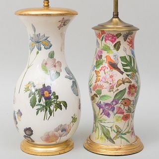 Two Cream Ground Decoupage Lamps