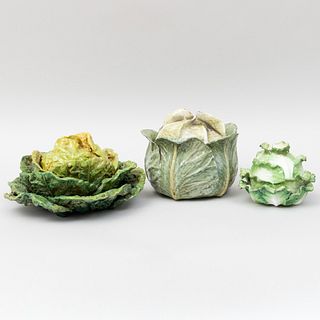 Group of Three Ceramic Cabbage Tureens and Covers