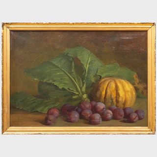 Northern European School: Still Life with Plums and Melon