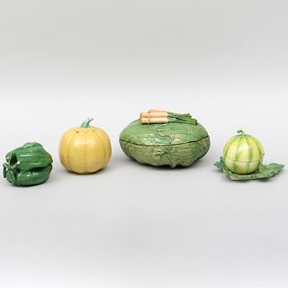 Group of Four Earthenware and Porcelain Vegetable Form Table Ornaments