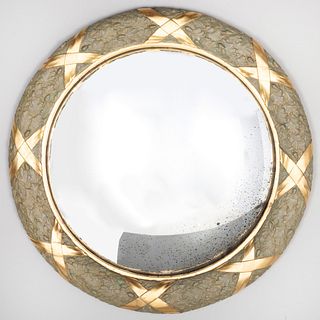 Green Painted and Parcel-Gilt Convex Mirror, Modern