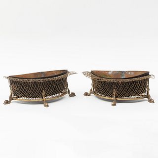 Pair of Regency Style Brass and TÃ´le D Shaped JardiniÃ¨res