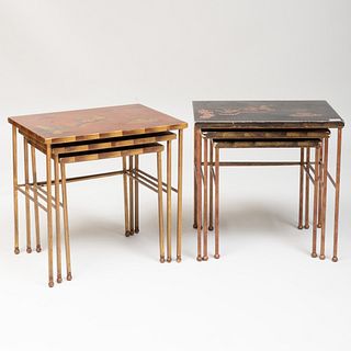 Group of Six Metal-Mounted Lacquer Nesting Tables 