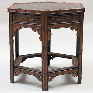 Chinese Export Black Lacquer, Parcel-Gilt and Bamboo Hexagonal Table