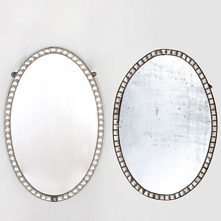 Two Irish Faceted Glass Oval Mirrors