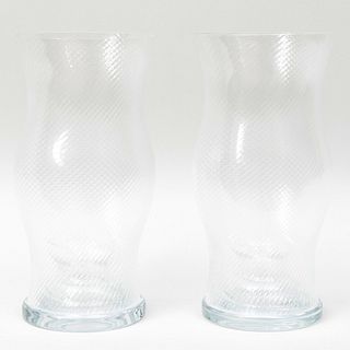 Pair of Glass Hurricanes and Stands