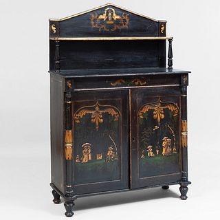Early Victorian Black and Polychrome Painted Chiffonier