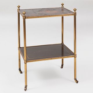 Two Tier Brass-Mounted Black Lacquer and Parcel-Gilt Side Table, Modern