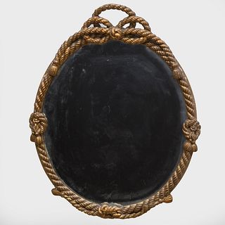 Small Napoleon III Carved Giltwood Rope Twist Oval Mirror