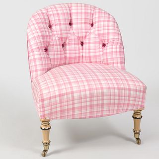 Victorian Style Painted and Tufted Upholstered Slipper Chair