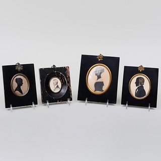 Group of Three Profile Silhouettes and a Portrait Miniature