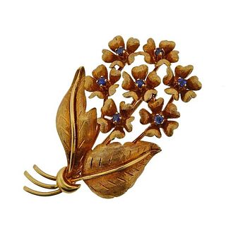 Tiffany &amp; Co 18K Gold Sapphire Flower Brooch Pin