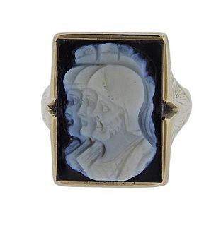 Antique Gold Hard Stone Cameo Ring