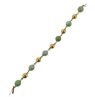 14K Gold Jade Bead Bracelet