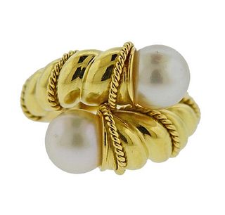 Tiffany &amp; Co 18K Gold Bypass Pearl Ring