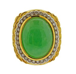 GIA Jade 18K Gold Diamond Ring