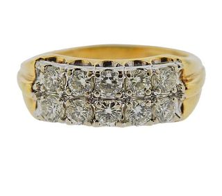 Mid Century 14K Gold Diamond Half Band Ring