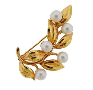 14K Gold Pearl Floral Brooch