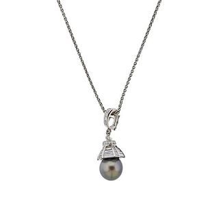 18K 14K Gold Diamond Pearl Pendant Necklace 