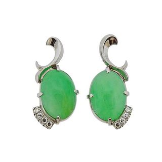14K Gold Diamond Jadeite Jade Earrings