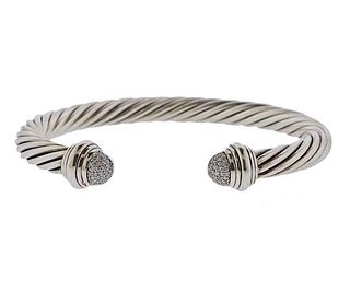 David Yurman Sterling Silver Diamond Cuff Bracelet