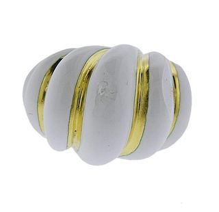 18k Gold White Enamel Dome Ring 