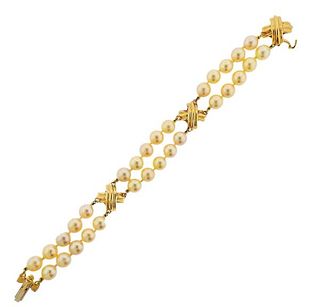 Tiffany &amp; Co 18k Gold Classic X Pearl Bracelet 
