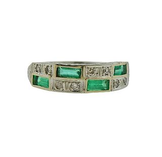Art Deco 14K Gold Diamond Emerald Ring