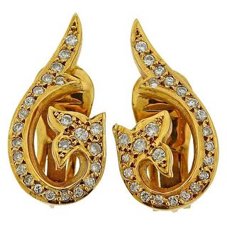 Lalaounis Greece Diamond 18k Gold Earrings