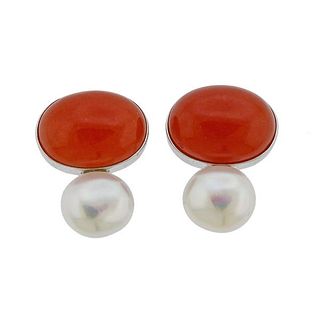 Kai Yin Lo 18K Gold Pearl Peach Gemstone  Earrings 