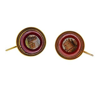 Gold Antique Micro Mosaic Earrings 