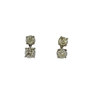 14K Gold Antique Old Mine Diamond Dangle Earrings 