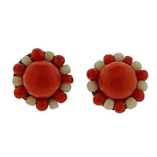 Antique 14K Gold Coral Earrings