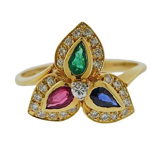 14k Gold Diamond Emerald Sapphire Ruby Ring 