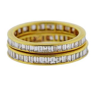 18k Gold Diamond Eternity Wedding Band Ring Set of 2
