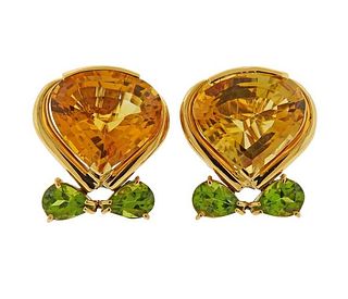 18k Gold Citrine Peridot Earrings 