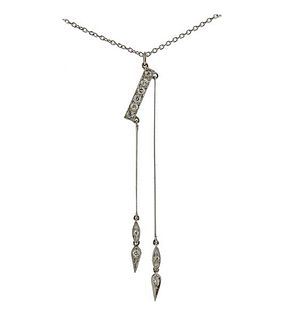 Platinum Diamond Asymmetrical Pendant Necklace 