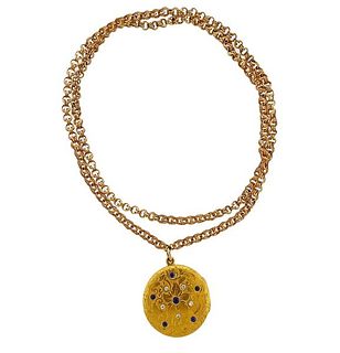 Antique 14K Gold Diamond Sapphire Locket Pendant Necklace 