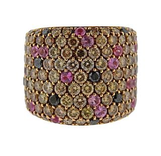 18K Gold Fancy Black Diamond Pink Sapphire Ring