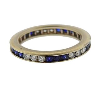 14K Gold Diamond Sapphire Eternity Ring