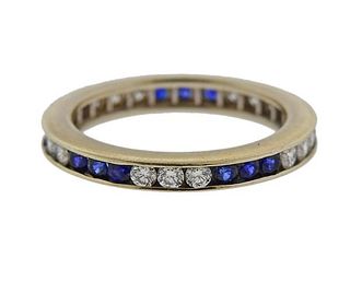 14K Gold Diamond Sapphire Eternity Wedding Band Ring